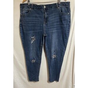Est. 1946 Denim 22W Blue Jean Patch Distressed Torn Animal Print Mid Rise L